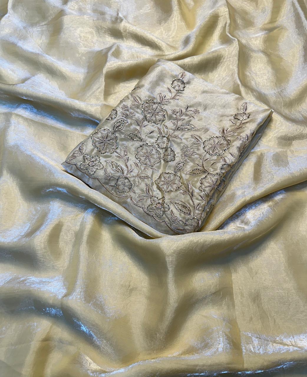 Premium Apex Fancy Saree with Two‑Tone Fabric & Heavy Beads Blouse