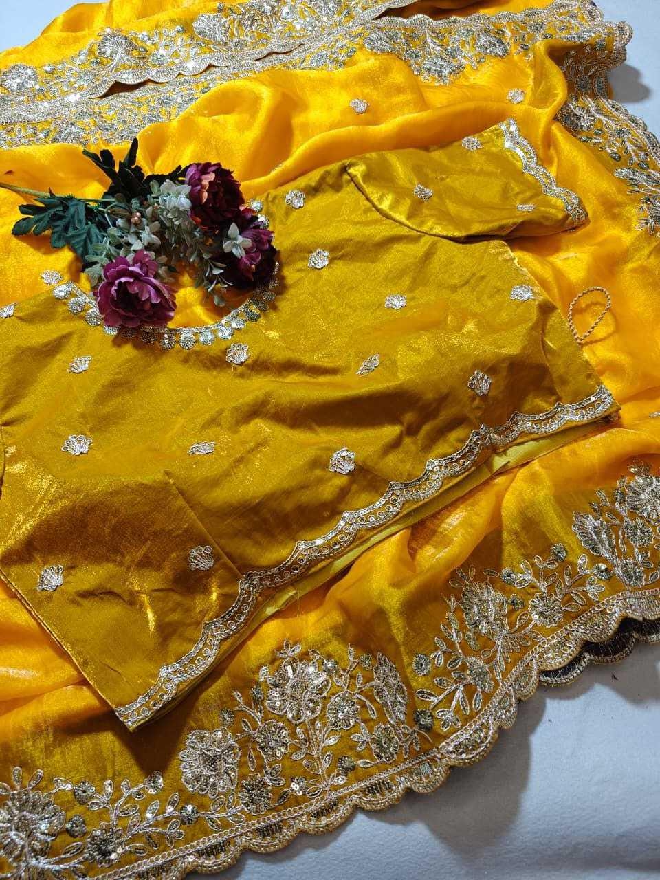 Premium Dual Tone Fendy Satin Silk Saree with Sequins, Coding Embroidery & Cutwork Border – Designer Blouse