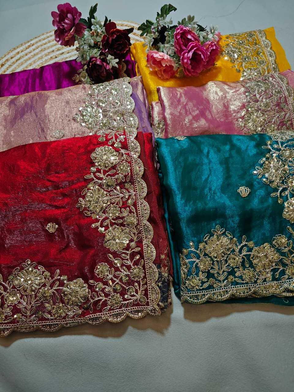 Premium Dual Tone Fendy Satin Silk Saree with Sequins, Coding Embroidery & Cutwork Border – Designer Blouse