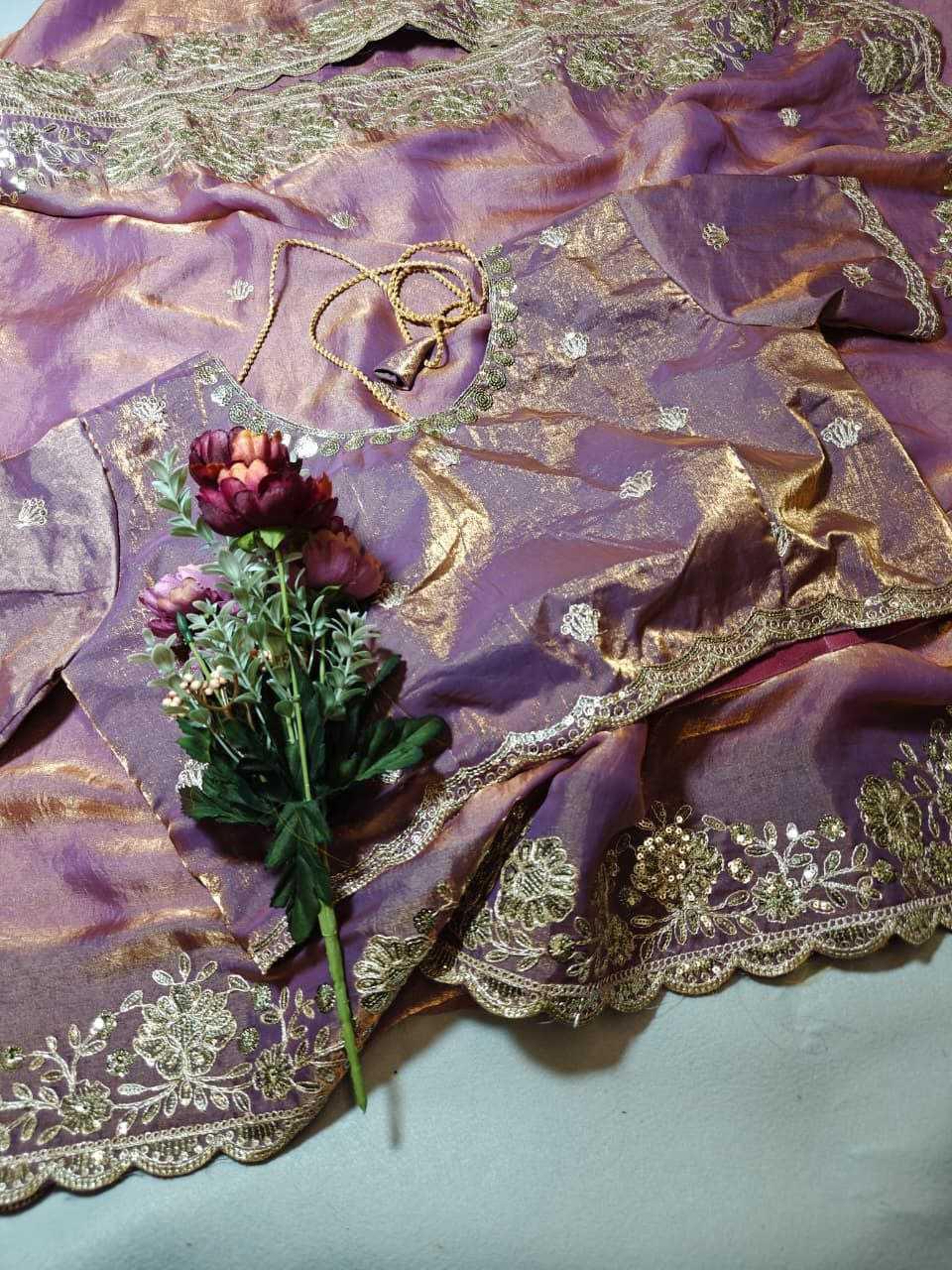 Premium Dual Tone Fendy Satin Silk Saree with Sequins, Coding Embroidery & Cutwork Border – Designer Blouse