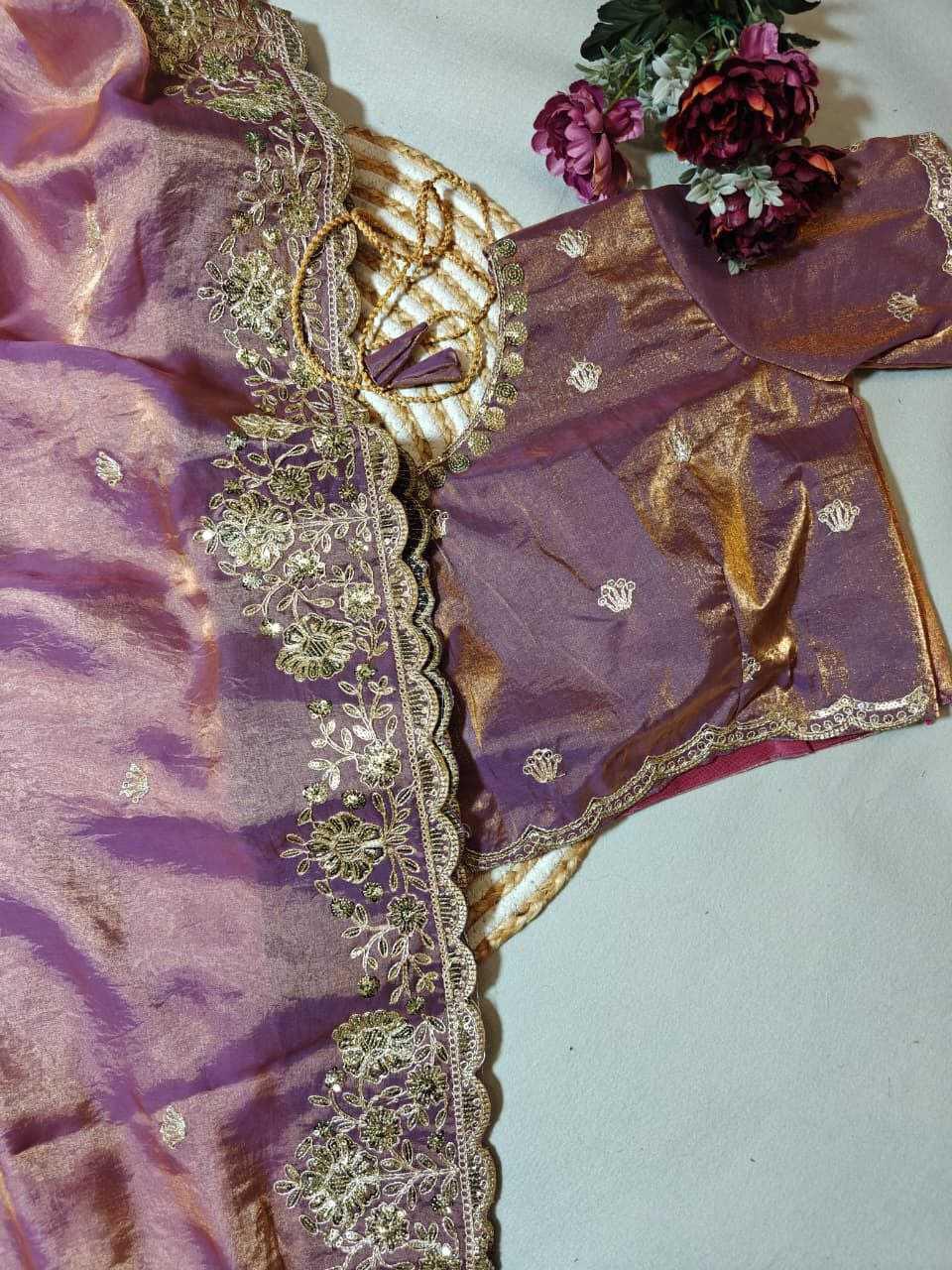 Premium Dual Tone Fendy Satin Silk Saree with Sequins, Coding Embroidery & Cutwork Border – Designer Blouse