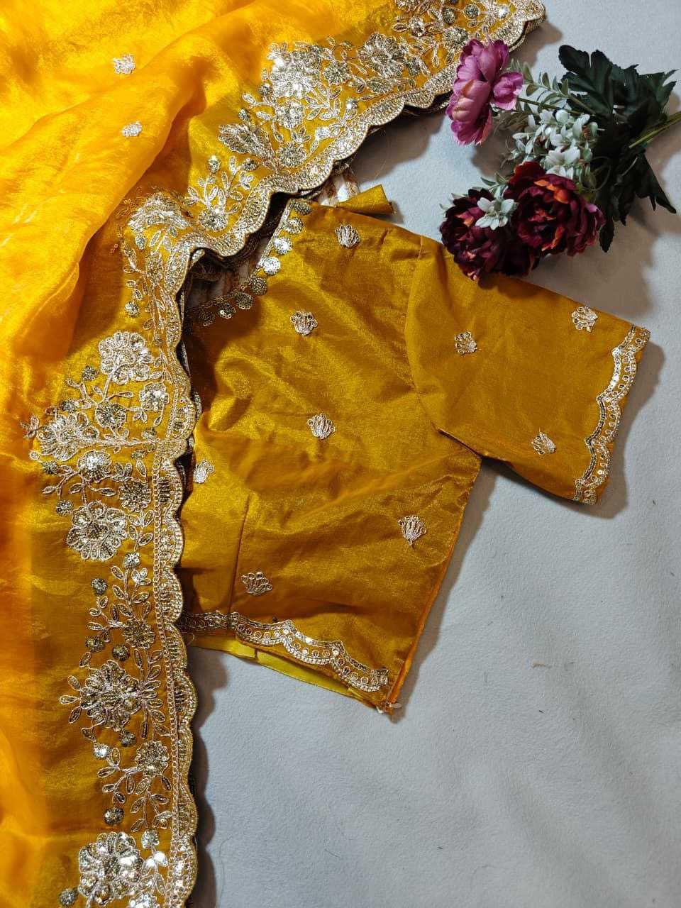 Premium Dual Tone Fendy Satin Silk Saree with Sequins, Coding Embroidery & Cutwork Border – Designer Blouse