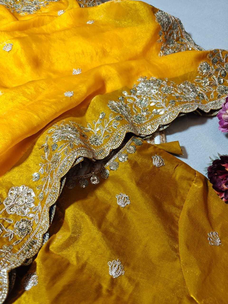 Premium Dual Tone Fendy Satin Silk Saree with Sequins, Coding Embroidery & Cutwork Border – Designer Blouse