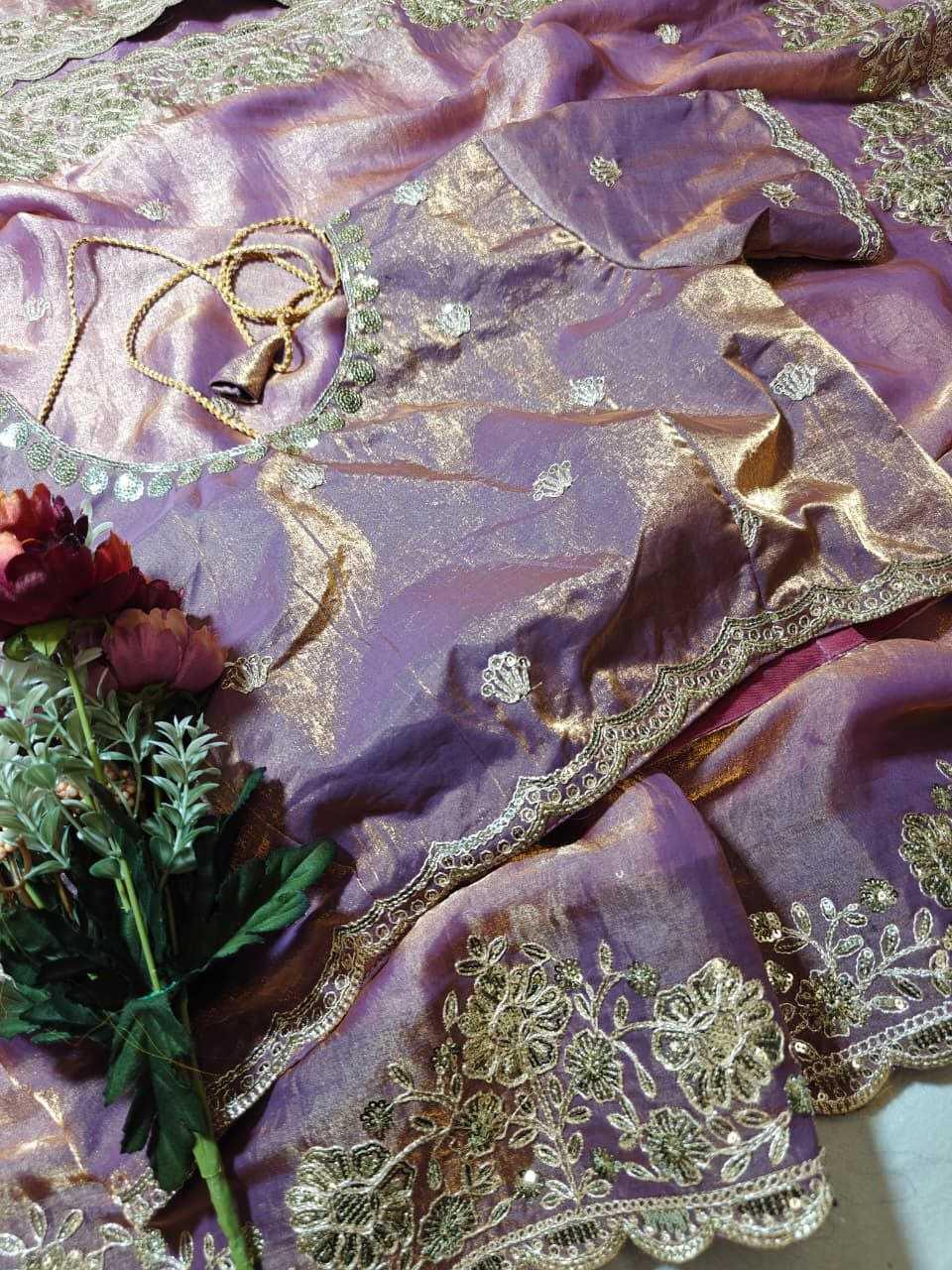 Premium Dual Tone Fendy Satin Silk Saree with Sequins, Coding Embroidery & Cutwork Border – Designer Blouse