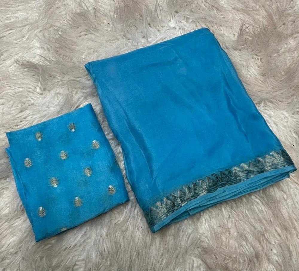 Premium Viscose Georgette Saree with Coordinated Russian Jacquard Blouse