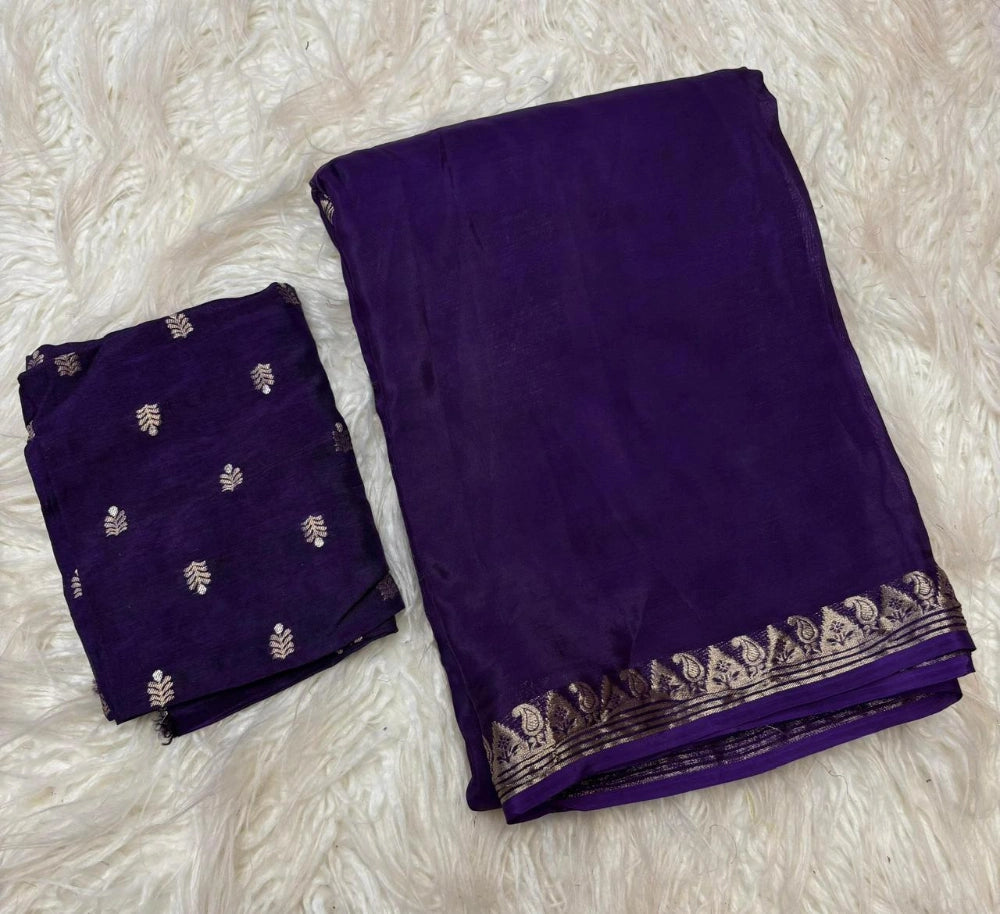 Premium Viscose Georgette Saree with Coordinated Russian Jacquard Blouse
