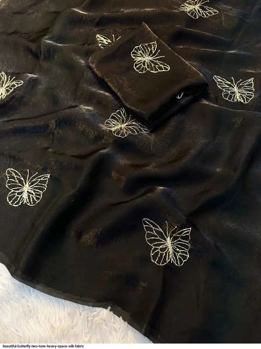 Premium Butterfly Two‑Tone Space Silk Saree with Leaf Motifs & Beads Handwork – Designer Blouse