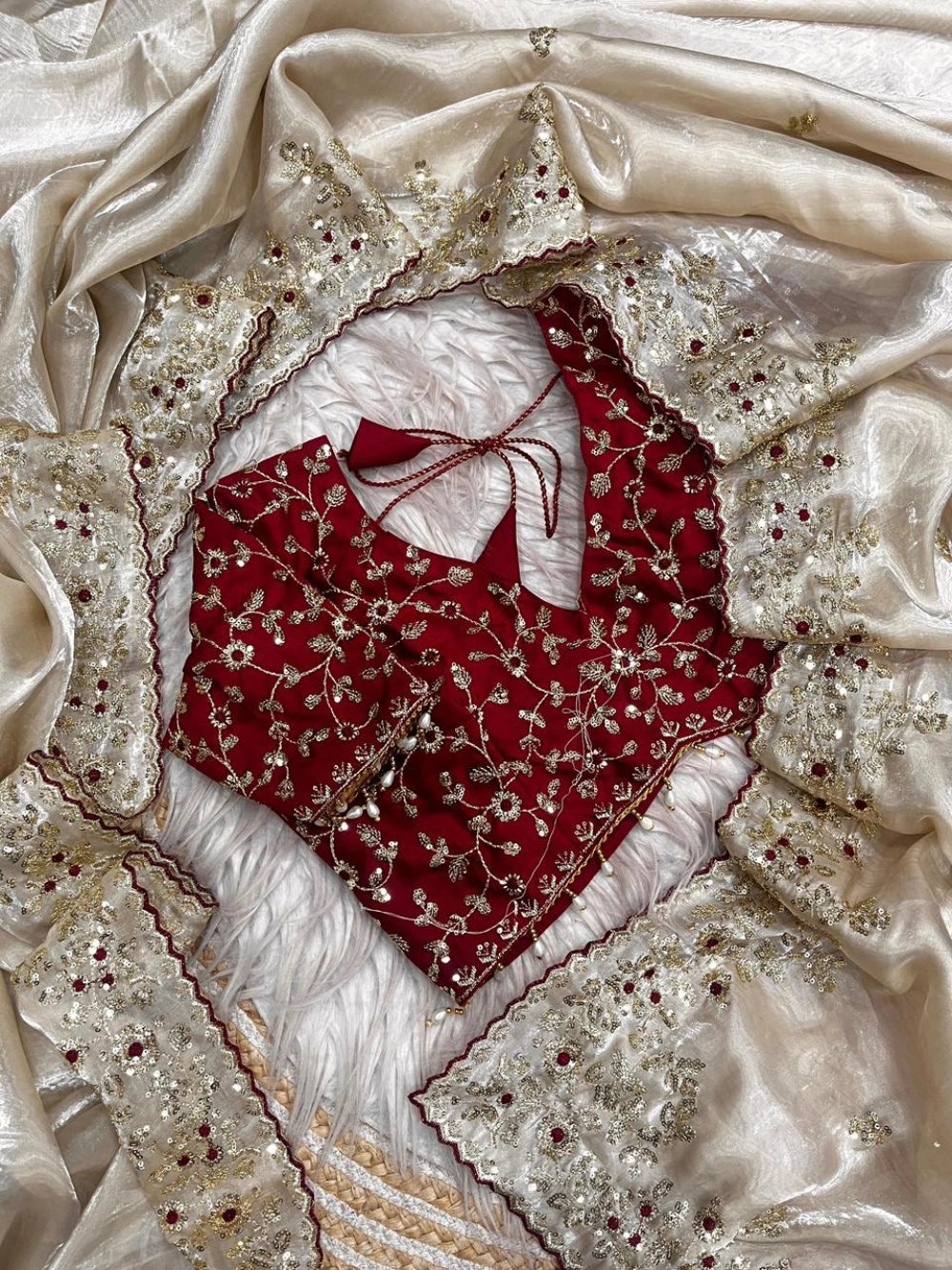 Top Trending Viral Space Silk Saree with Sequins Embroidery & Jalpari Blouse
