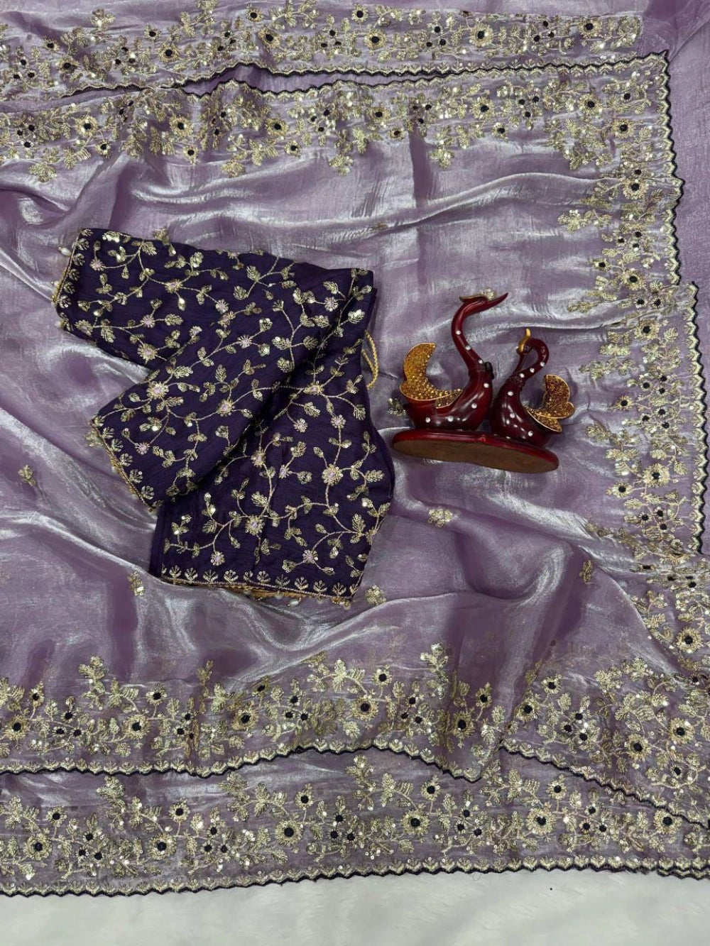 Top Trending Viral Space Silk Saree with Sequins Embroidery & Jalpari Blouse