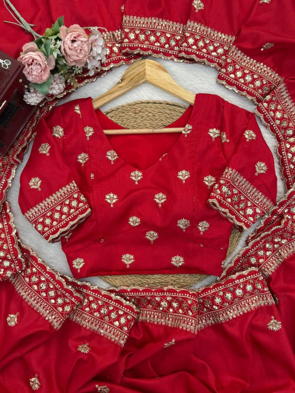 Premium Jalpari Silk Saree with Intricate Thread & Sequins Work – Coordinated Blouse