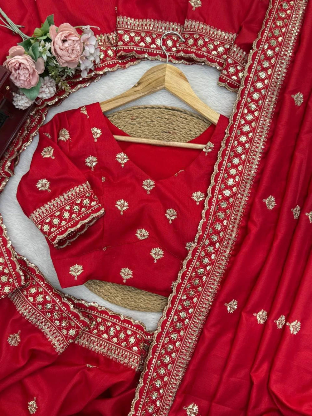 Premium Jalpari Silk Saree with Intricate Thread & Sequins Work – Coordinated Blouse