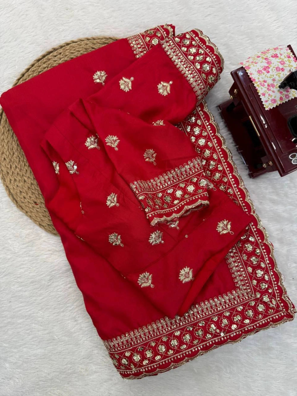 Premium Jalpari Silk Saree with Intricate Thread & Sequins Work – Coordinated Blouse
