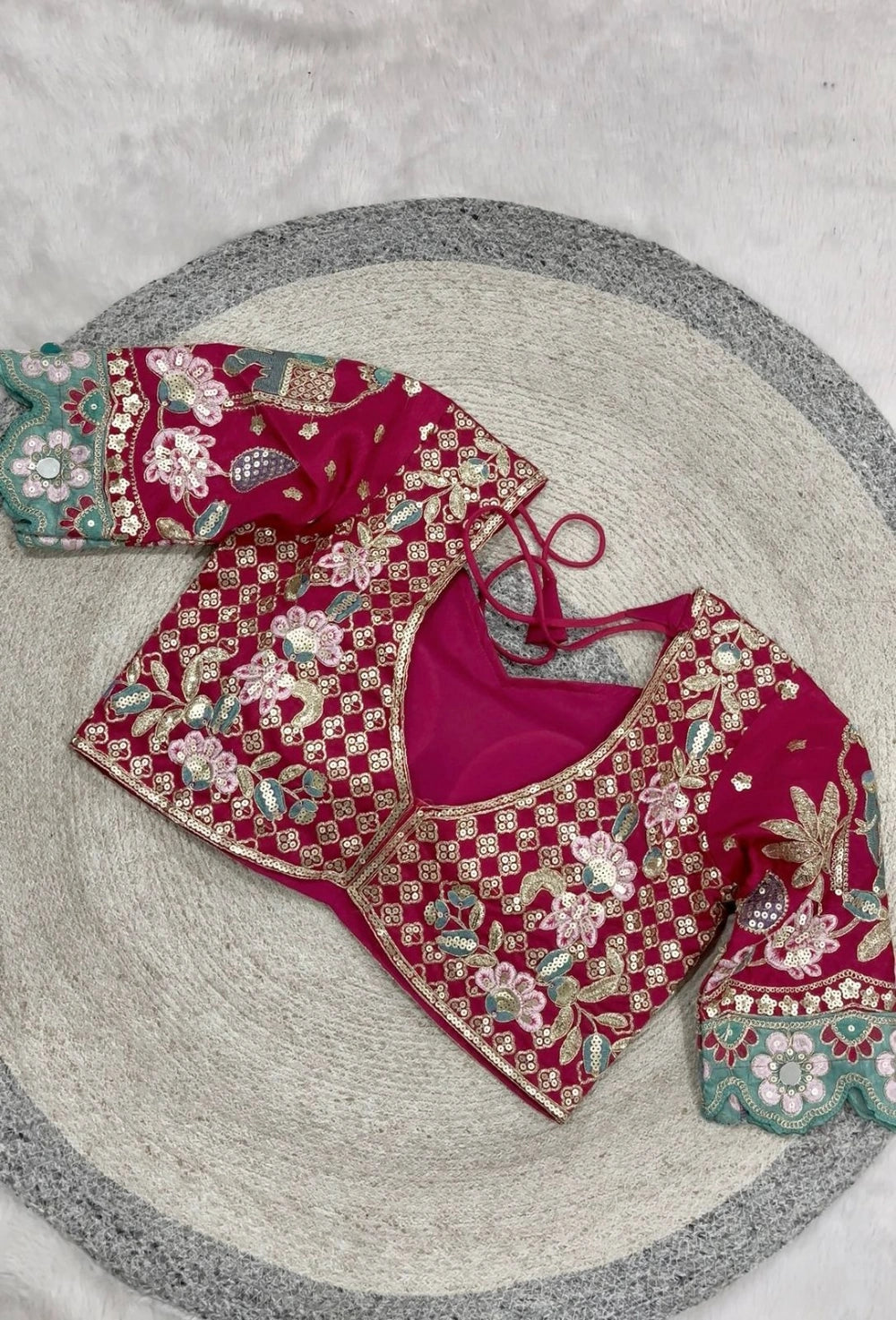 Premium Rangoli Silk Saree with Sequins, Dori Embroidery & Real Mirror Work – Corset Blouse