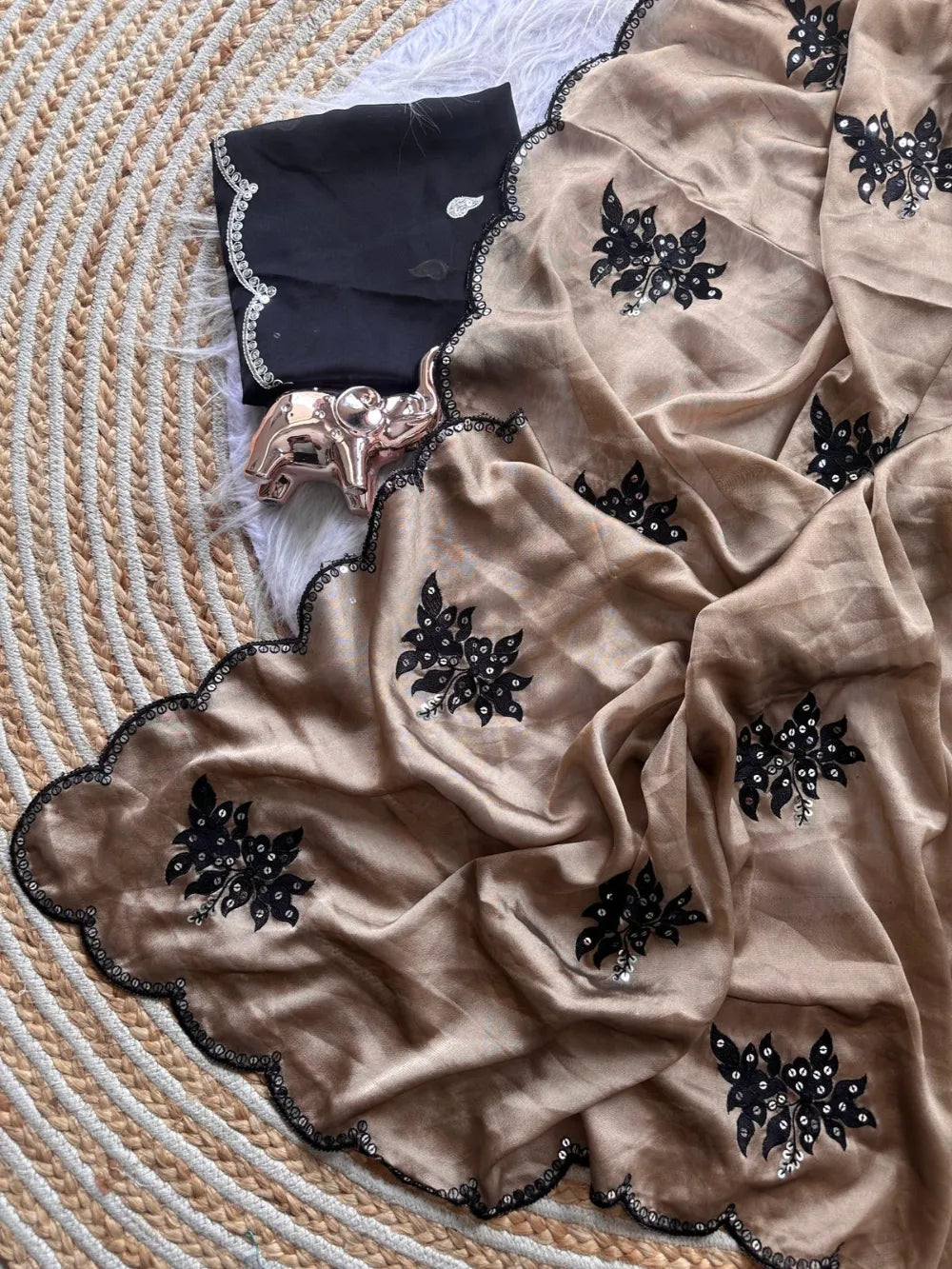 Premium Rangoli Silk Saree with Floral & Butti Embroidery Sequins Work – Matching Blouse