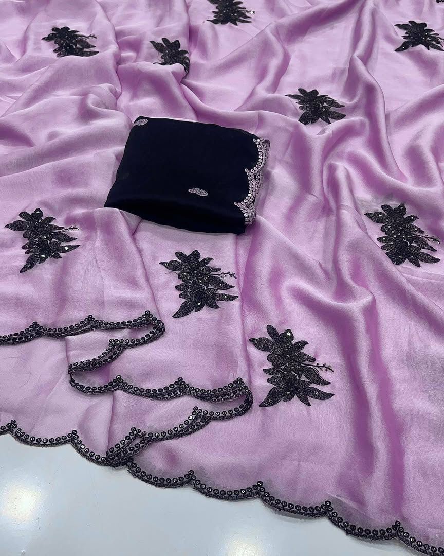 Premium Rangoli Silk Saree with Floral & Butti Embroidery Sequins Work – Matching Blouse