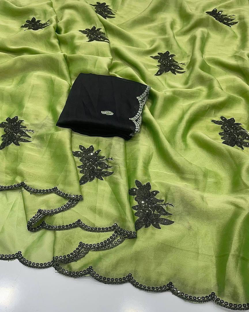 Premium Rangoli Silk Saree with Floral & Butti Embroidery Sequins Work – Matching Blouse
