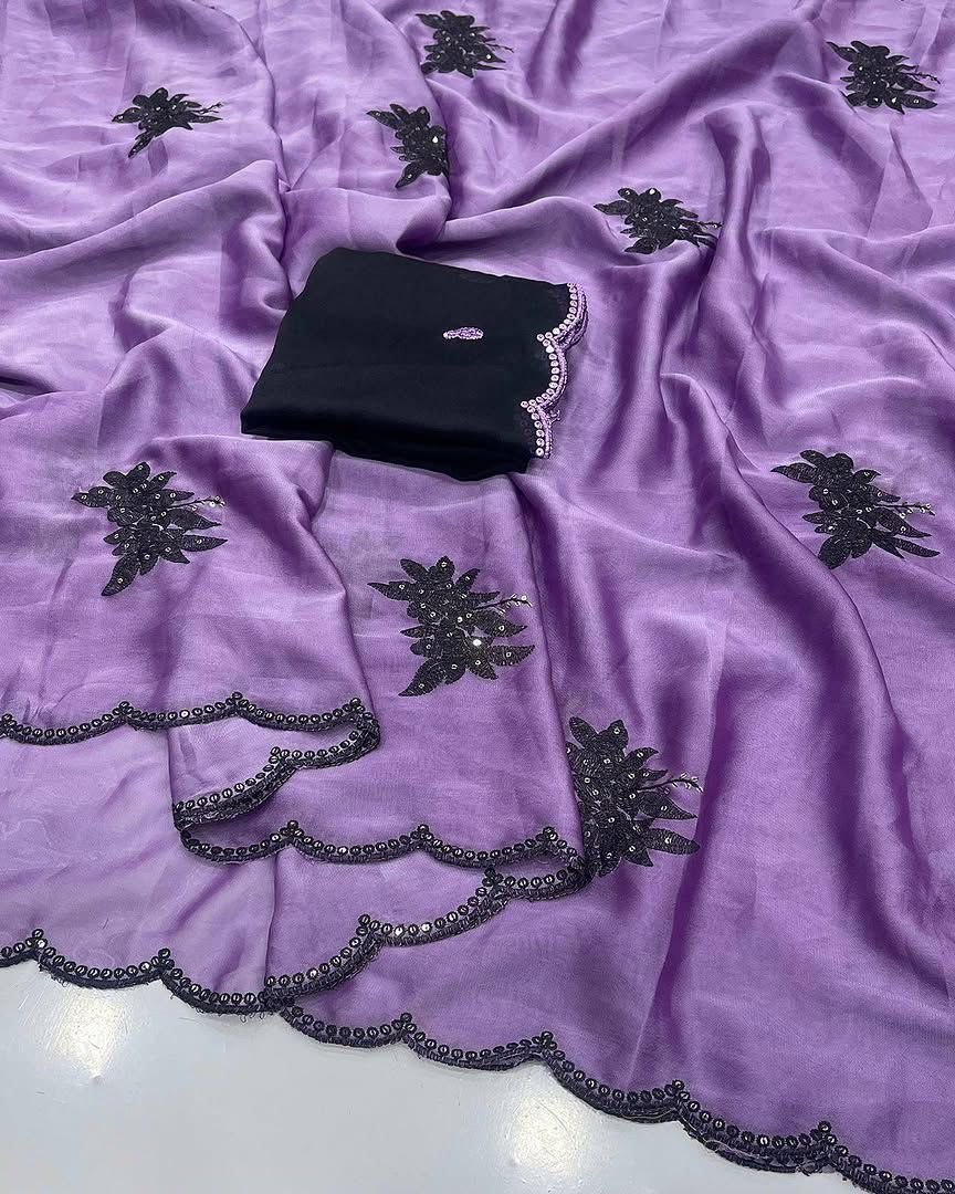 Premium Rangoli Silk Saree with Floral & Butti Embroidery Sequins Work – Matching Blouse