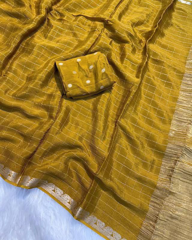Premium Viscose Georgette Saree with Weaving Blouse