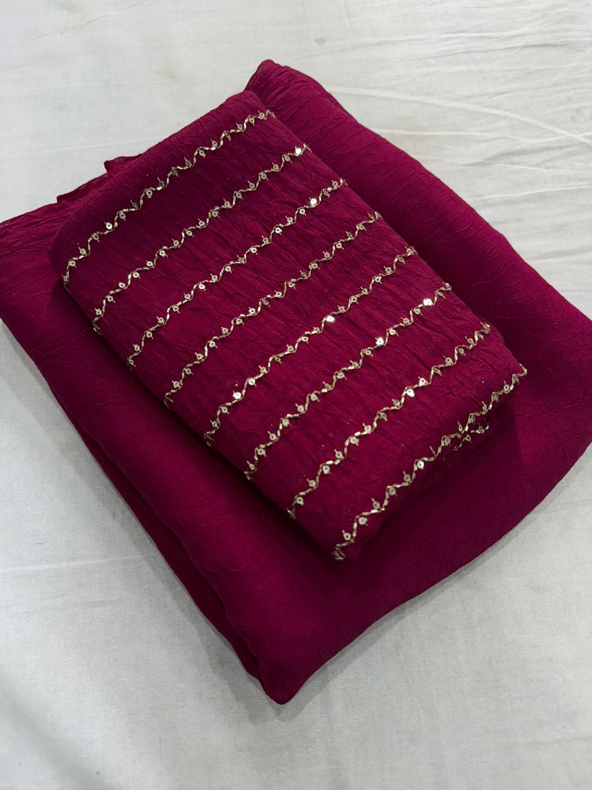 Premium Rangoli Crush Silk Sarees with Sequins Bits Blouse