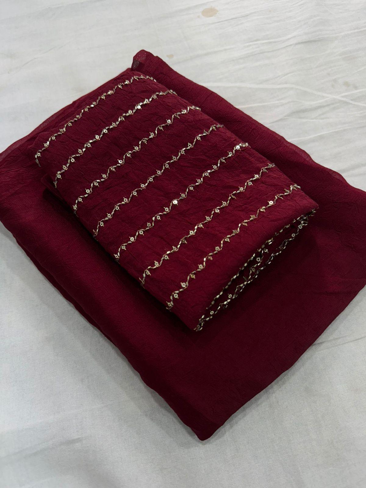 Premium Rangoli Crush Silk Sarees with Sequins Bits Blouse