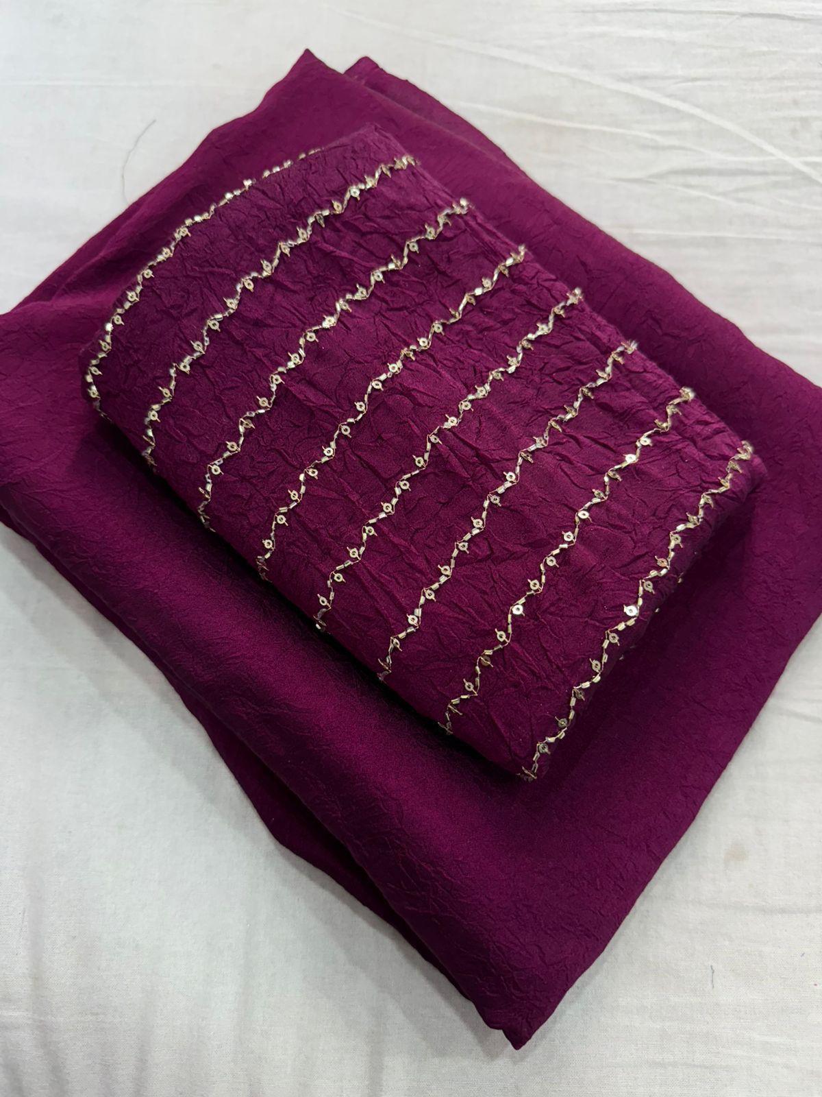 Premium Rangoli Crush Silk Sarees with Sequins Bits Blouse
