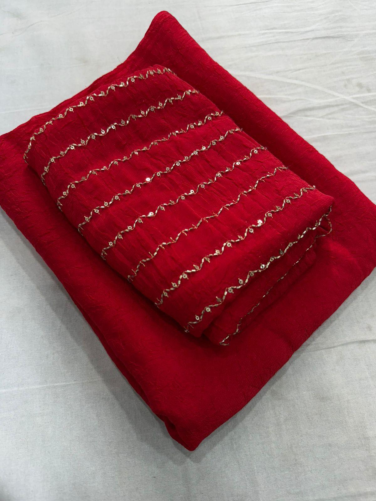 Premium Rangoli Crush Silk Sarees with Sequins Bits Blouse