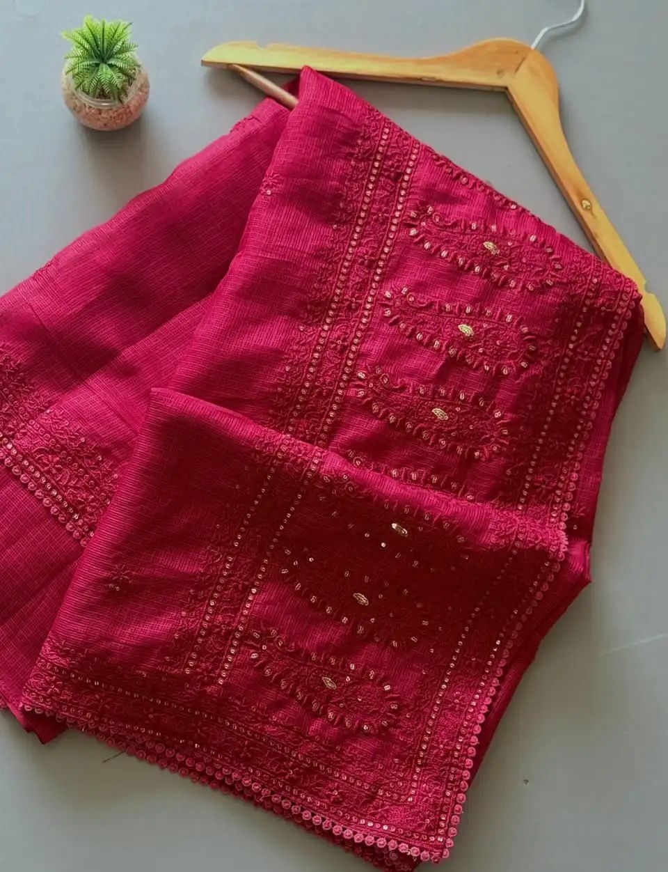 Premium Kota Doriya Saree with Multisequins Thread Work & GPO Lace Border – Running Blouse