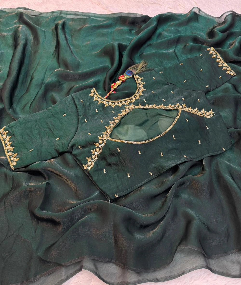 Premium Space Silk Saree with Fancy Cut Dana Blouse – New Launch Collection