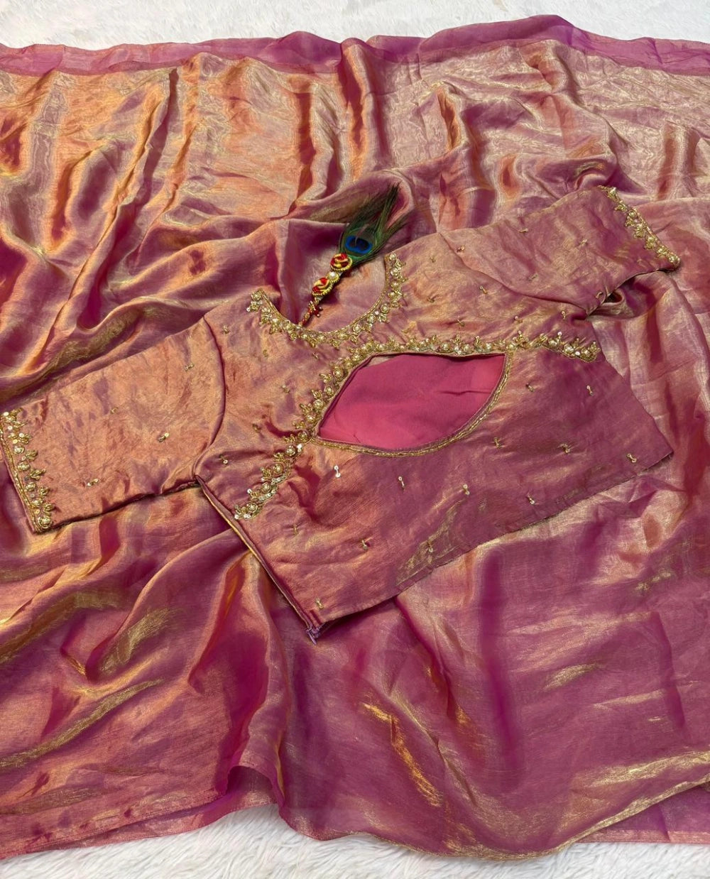 Premium Space Silk Saree with Fancy Cut Dana Blouse – New Launch Collection