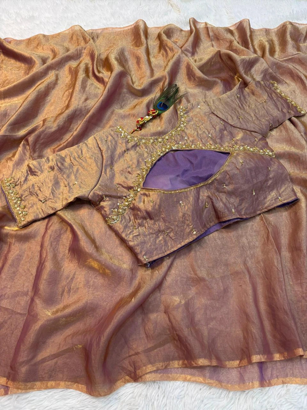 Premium Space Silk Saree with Fancy Cut Dana Blouse – New Launch Collection