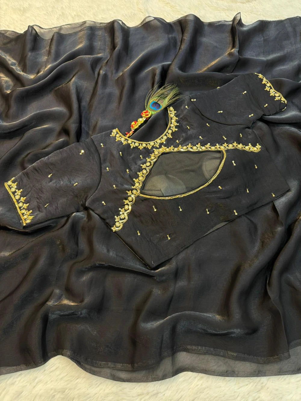 Premium Space Silk Saree with Fancy Cut Dana Blouse – New Launch Collection