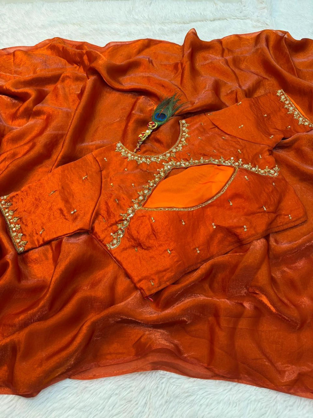 Premium Space Silk Saree with Fancy Cut Dana Blouse – New Launch Collection