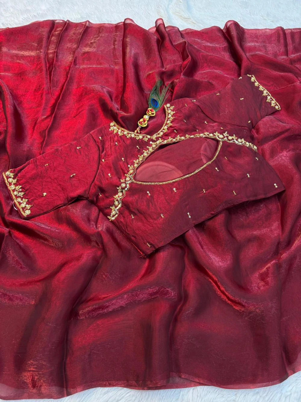 Premium Space Silk Saree with Fancy Cut Dana Blouse – New Launch Collection