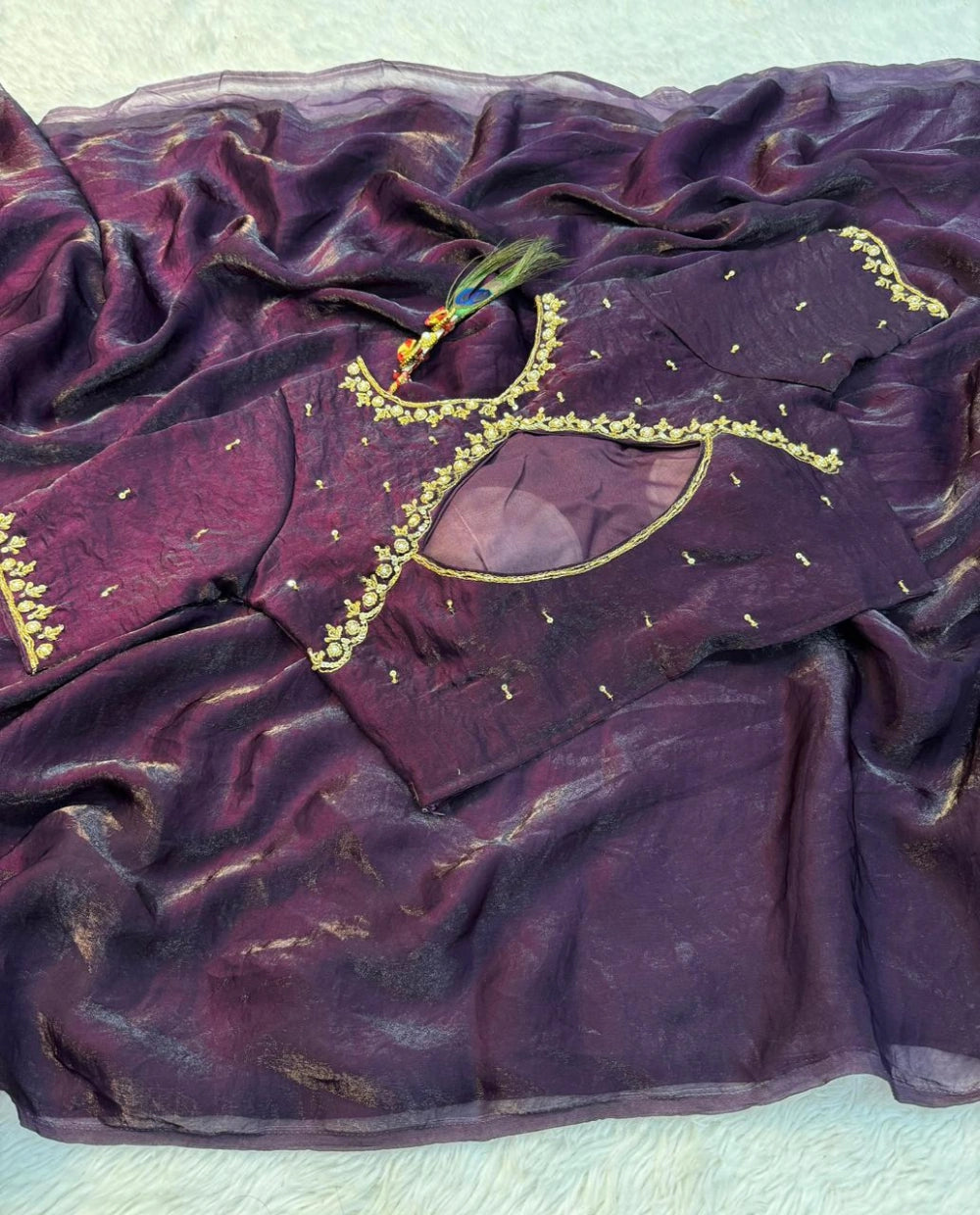 Premium Space Silk Saree with Fancy Cut Dana Blouse – New Launch Collection