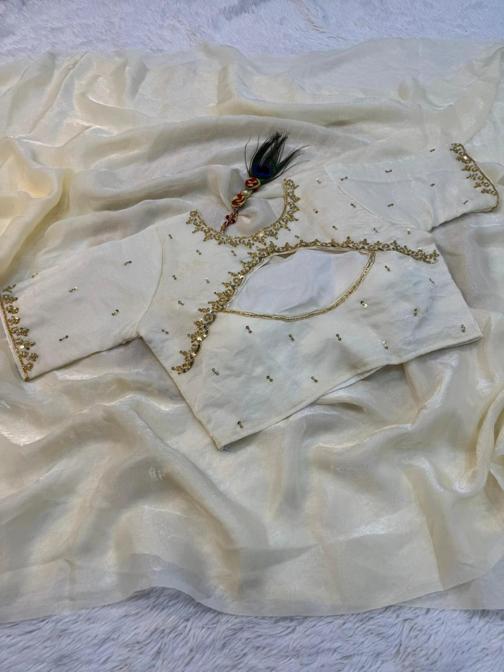 Premium Space Silk Saree with Fancy Cut Dana Blouse – New Launch Collection