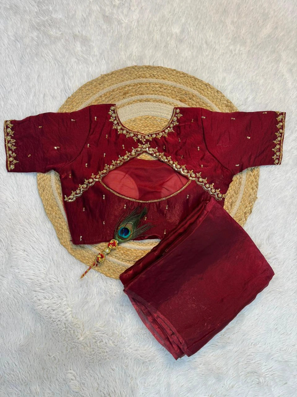 Premium Space Silk Saree with Fancy Cut Dana Blouse – New Launch Collection