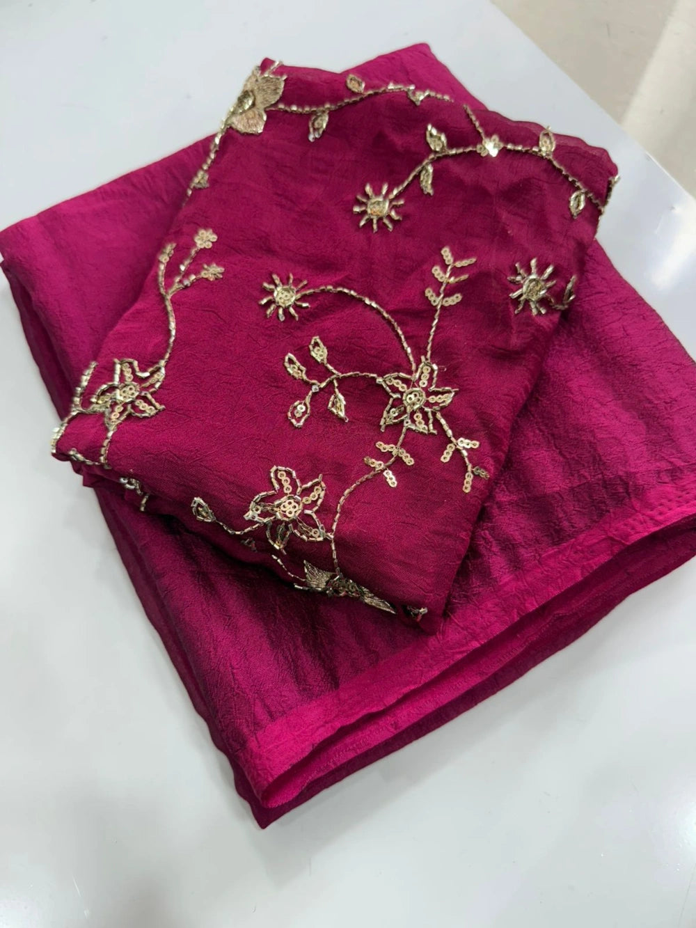 Rangoli Crush Saree with Sequins Bits Work Blouse – Premium Collection
