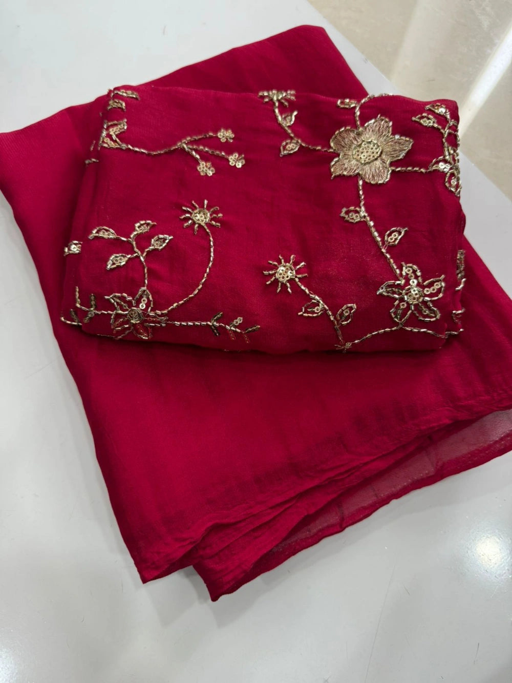 Rangoli Crush Saree with Sequins Bits Work Blouse – Premium Collection