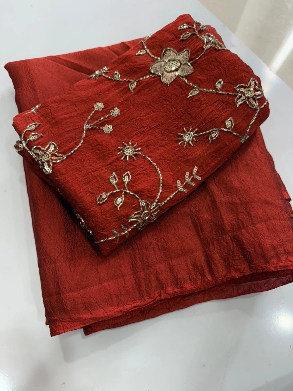 Rangoli Crush Saree with Sequins Bits Work Blouse – Premium Collection