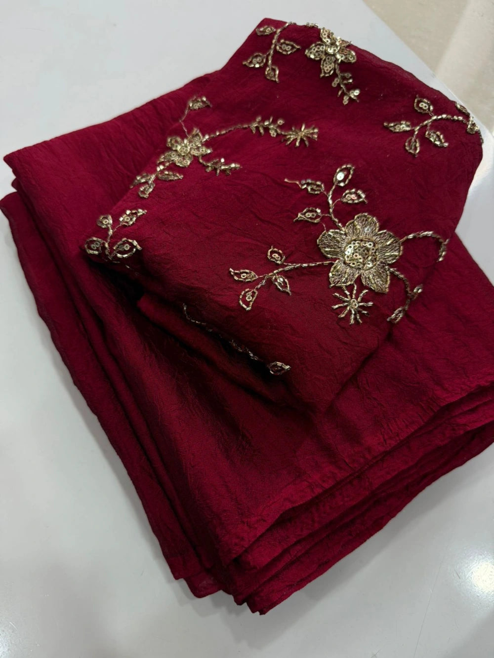 Rangoli Crush Saree with Sequins Bits Work Blouse – Premium Collection