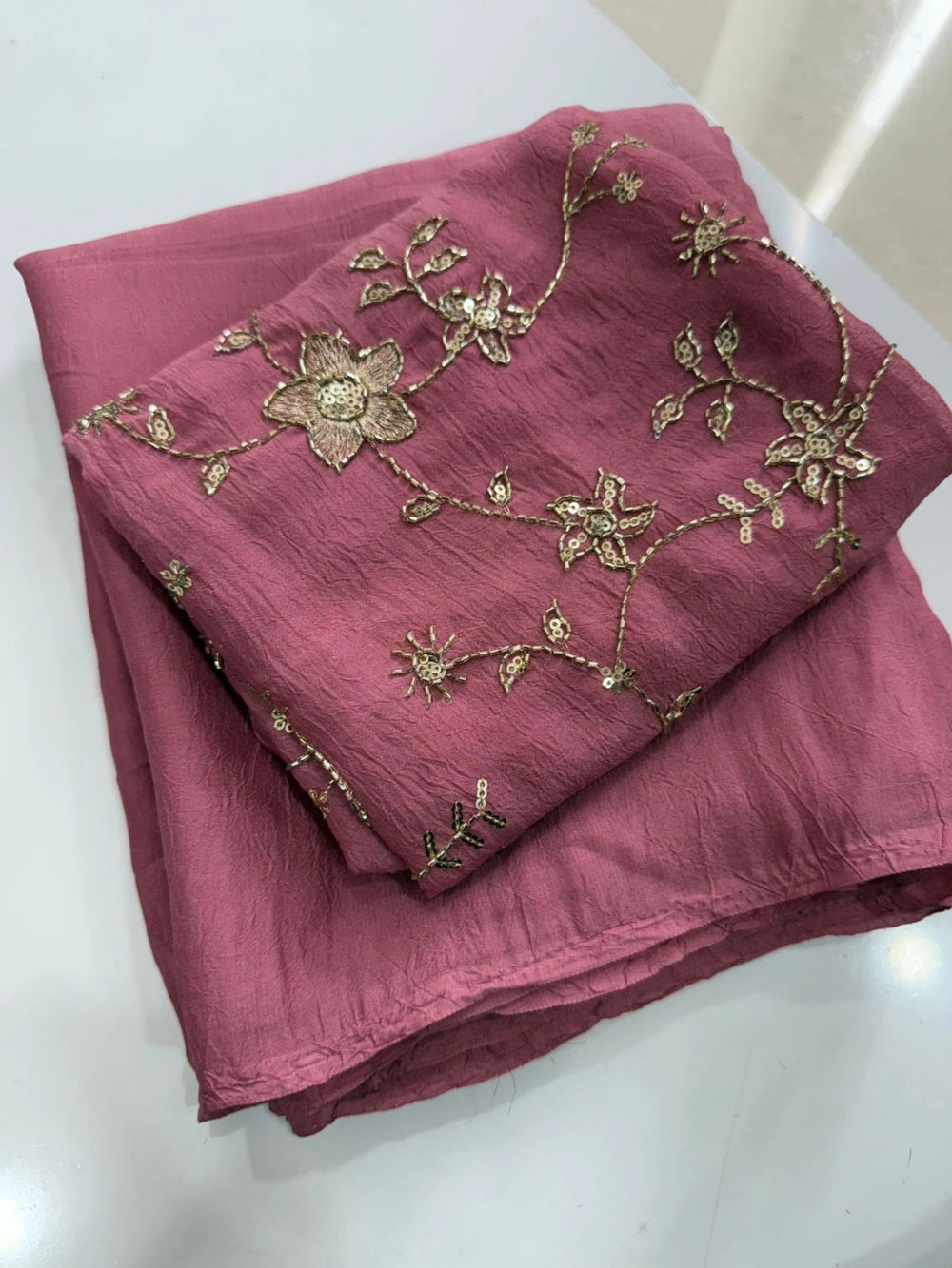 Rangoli Crush Saree with Sequins Bits Work Blouse – Premium Collection