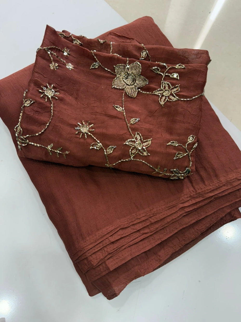 Rangoli Crush Saree with Sequins Bits Work Blouse – Premium Collection