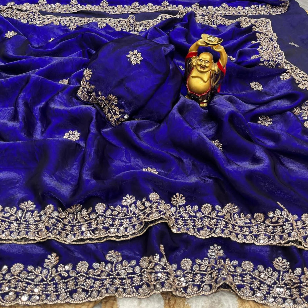 Premium Space Silk Saree with Sequins & Cutdana Handwork – Velvet Shine Finish