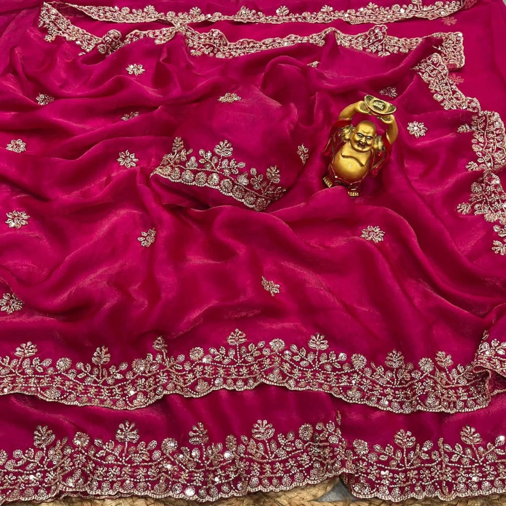 Premium Space Silk Saree with Sequins & Cutdana Handwork – Velvet Shine Finish
