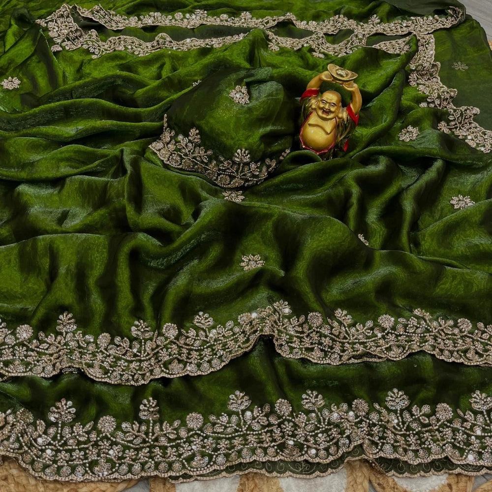 Premium Space Silk Saree with Sequins & Cutdana Handwork – Velvet Shine Finish