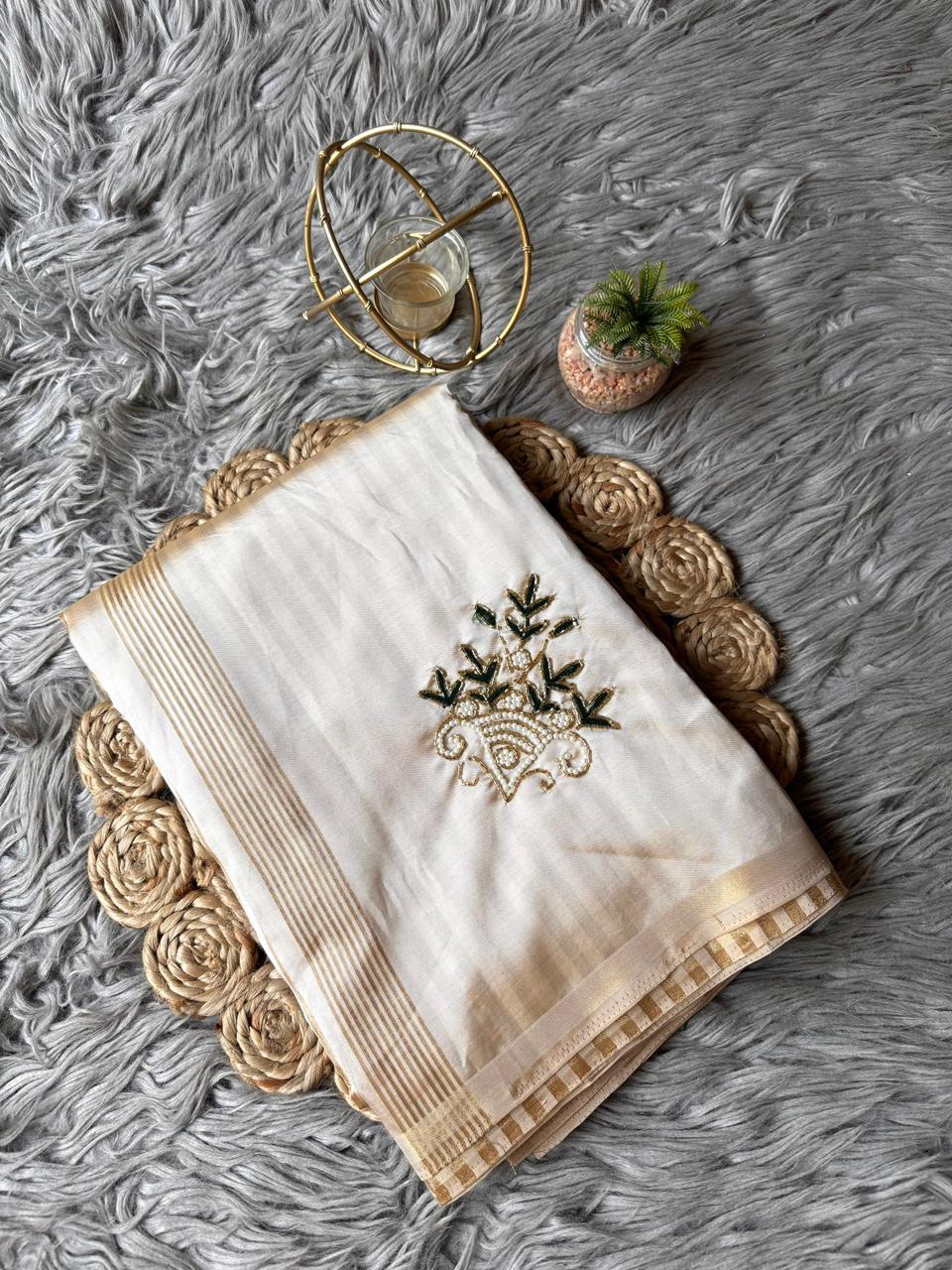 Exclusive Soft Tussar Silk Saree with Handcrafted Buttas – Designer Collection