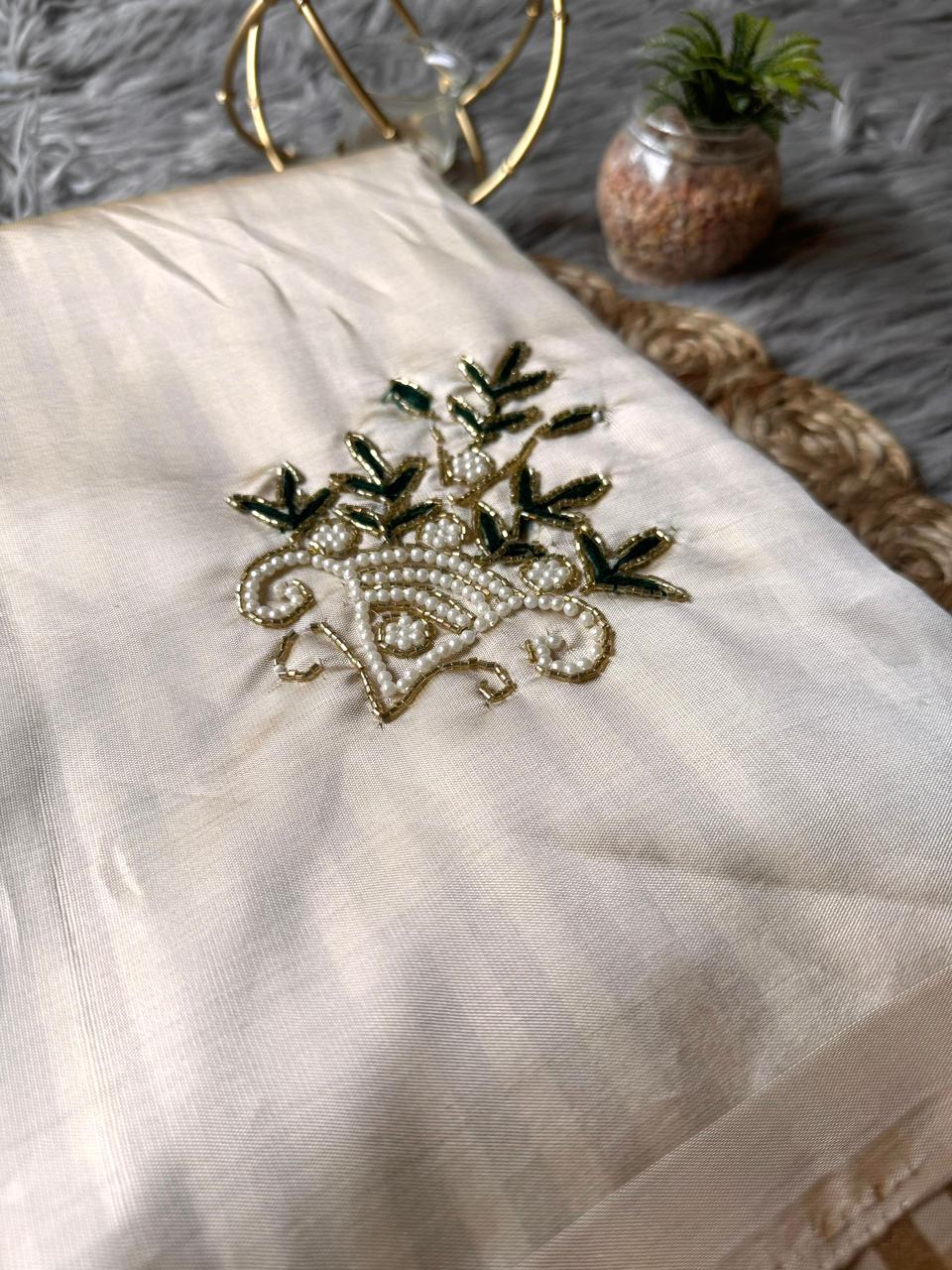 Exclusive Soft Tussar Silk Saree with Handcrafted Buttas – Designer Collection