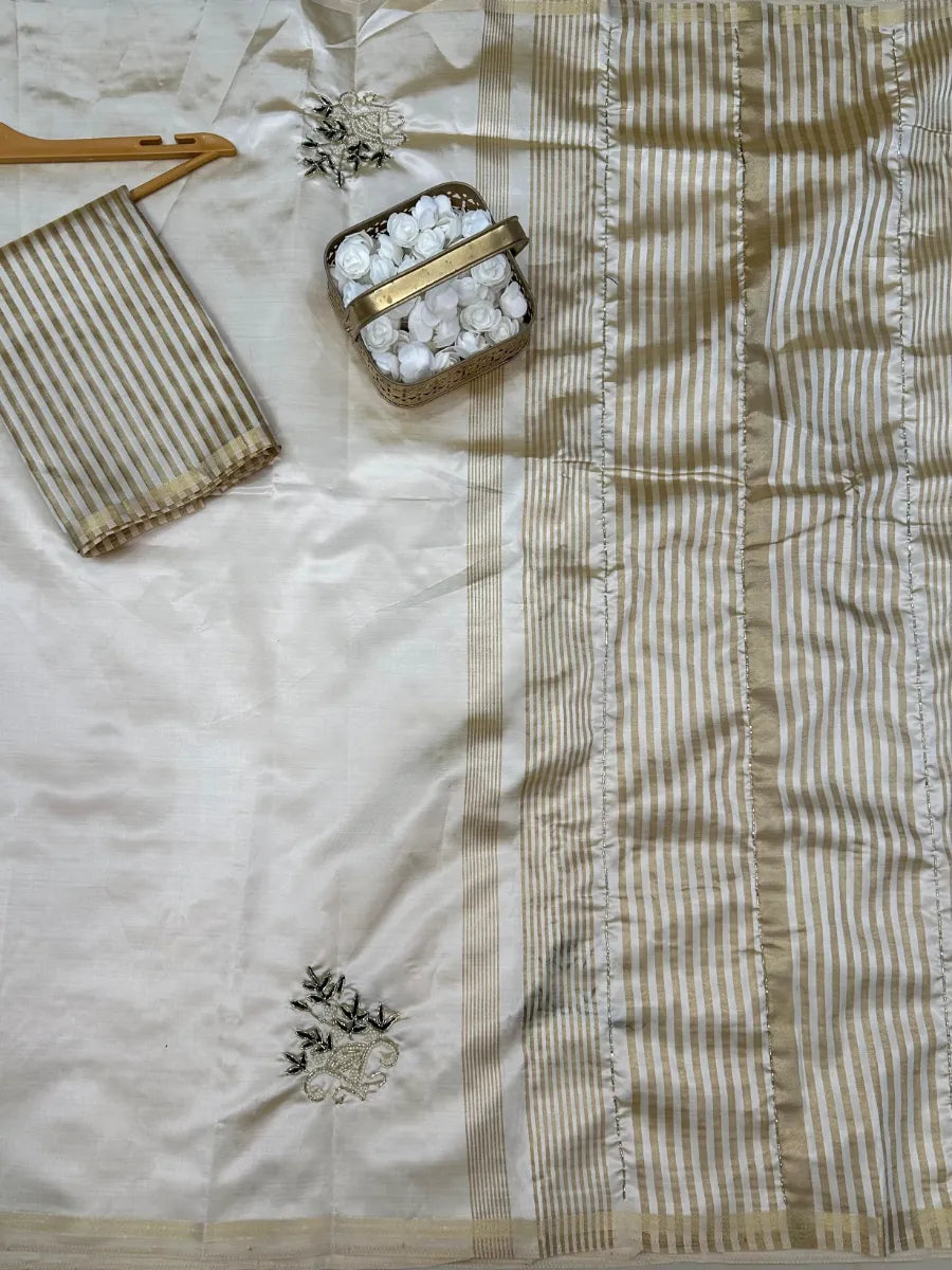 Exclusive Soft Tussar Silk Saree with Handcrafted Buttas – Designer Collection