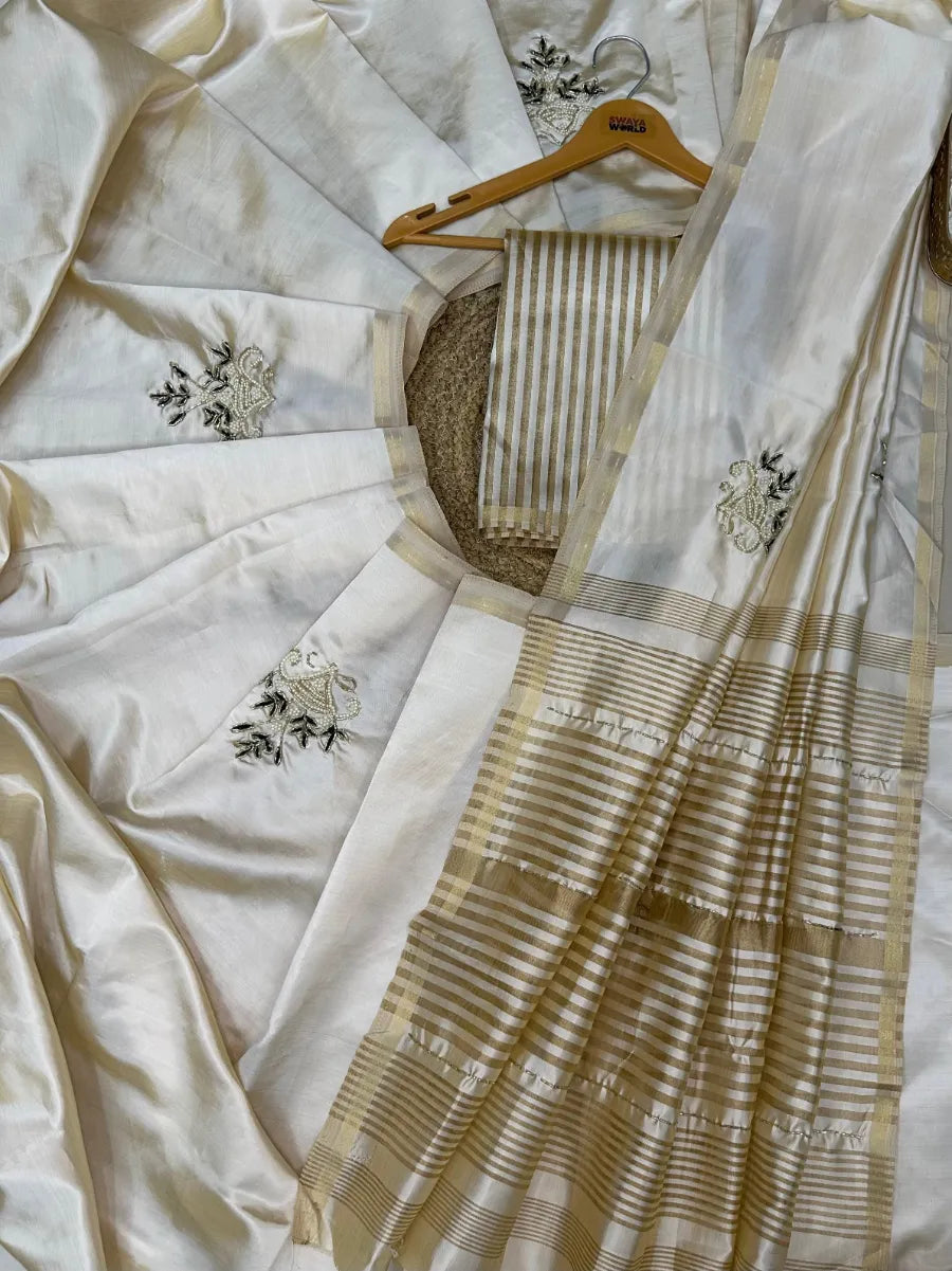 Exclusive Soft Tussar Silk Saree with Handcrafted Buttas – Designer Collection