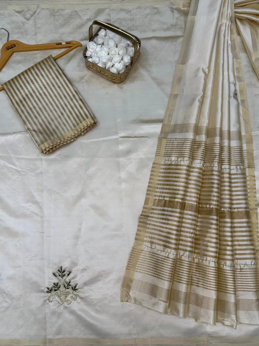 Exclusive Soft Tussar Silk Saree with Handcrafted Buttas – Designer Collection